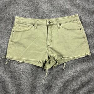 Universal Thread High Rise Shortie Women 12/31R Olive Green Raw Hem Denim Shorts